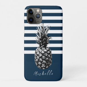 Navy & White Stripe Pineapple Custom iPhone 11 Pro Case