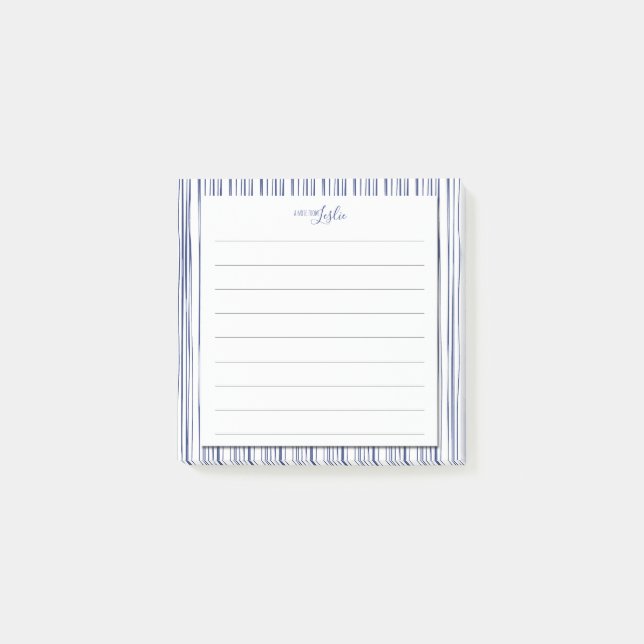 Navy & White Striped A Note From Monogram Notepad (Front)