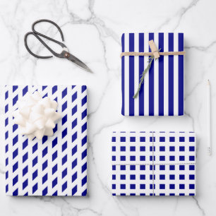 Navy white stripes check diamond geometric pattern wrapping paper sheet