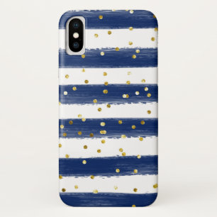 Navy, White Stripes, Gold Confetti Cell Case