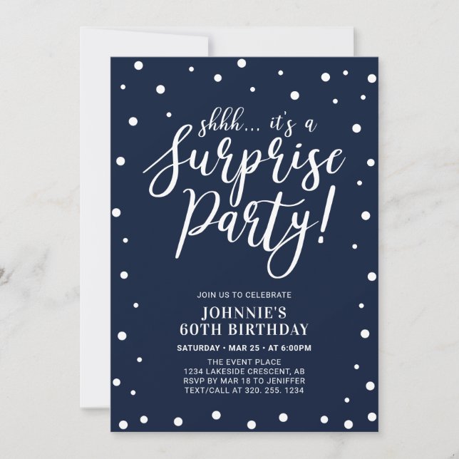 Navy & White | Surprise Adult Birthday Party Invitation (Front)