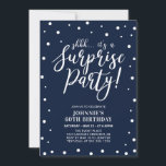 Navy & White | Surprise Adult Birthday Party Invitation<br><div class="desc">Celebrate your special day with this simple surprise birthday party invitation. This black & white invitation design features modern typography "shhh... it's a Surprise Party!" with confetti background. You can customise the text to any age( 50th, 60th, 70th, 80th... etc) or event. More party invitations and matching party supplies are...</div>