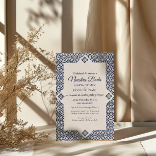 Navy White Talavera Formal Elegant Spanish Wedding Invitation