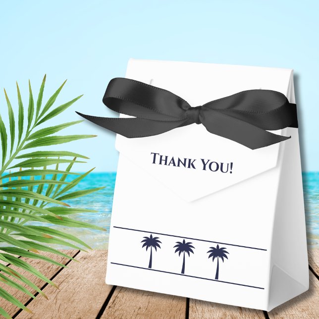 Navy White Tropical Palm Tree Coastal Wedding Favour Box (Creator Uploaded)