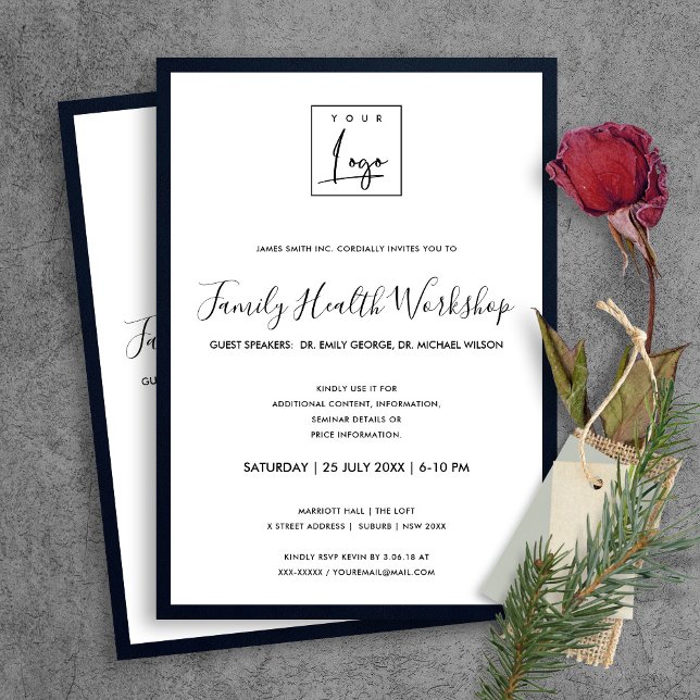 NAVY & WHITE VELVET SILK YOUR LOGO WORKSHOP EVENT INVITATION (Creator Uploaded)