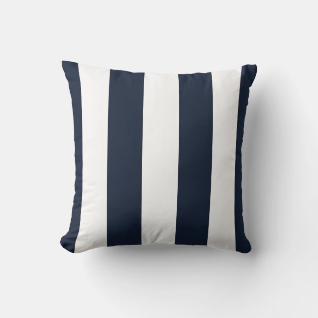 Navy & White Vertical Striped Decorative Cushion (Front)