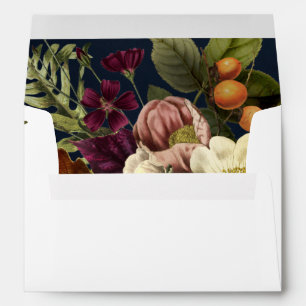 NAVY WHITE VINTAGE RETRO BURGUNDY FLORAL ADDRESS ENVELOPE