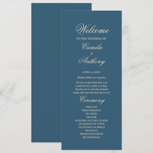 Navy White Wedding Programme (Front/Back)