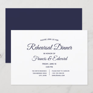 Navy White Wedding Rehearsal Dinner Invitations