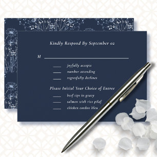 Navy White Wildflower Menu Selection Wedding RSVP