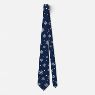 Navy & White Winter Christmas Snowflakes Pattern Tie