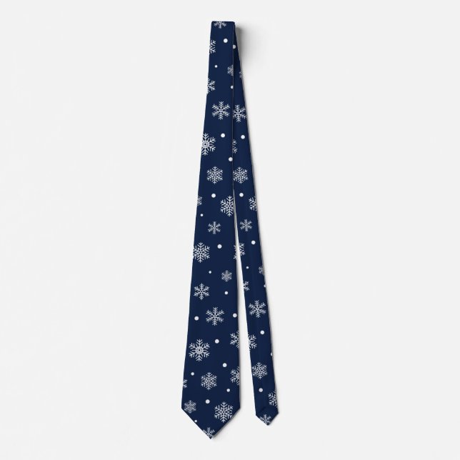 Navy & White Winter Christmas Snowflakes Pattern Tie (Front)