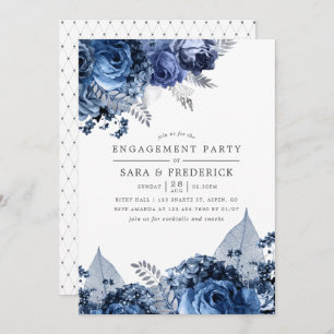 Navy & White with Silver Foil Engagement Party Invitation