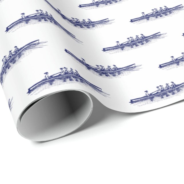 Navy White Women Rowing Rowers Crew Team Sports Wrapping Paper (Roll Corner)