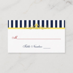 Navy, White, Yellow, Red Striped Place Card