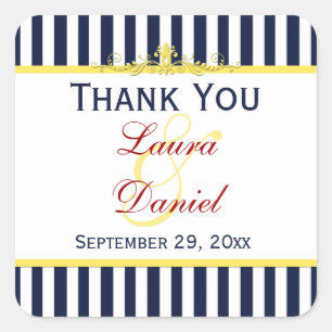 Navy White Yellow Stripes Scroll Wedding Sticker