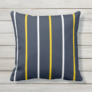 Navy White Yellow Vertical Stripes Cushion
