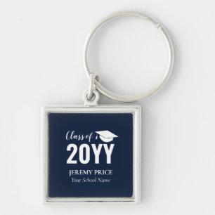 Navy & White Your Name Custom Graduation Gift Key Ring