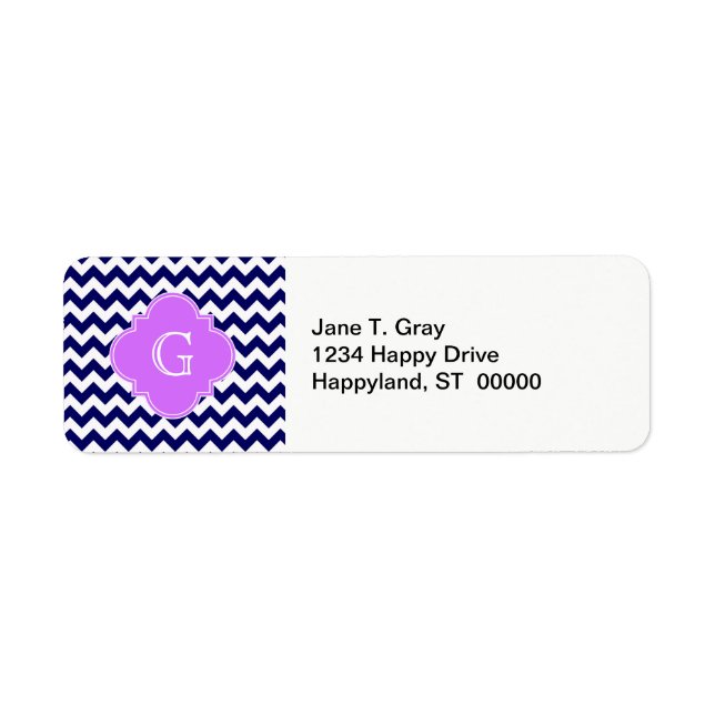 Navy Wht Chevron Lilac Purple Quatrefoil Monogram (Front)