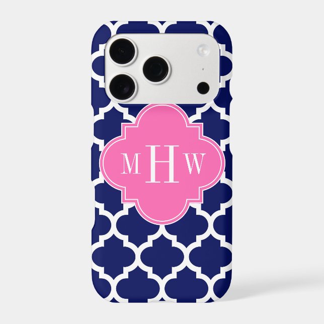 Navy Wht Moroccan #5 Hot Pink2 3 Initial Monogram (Back)