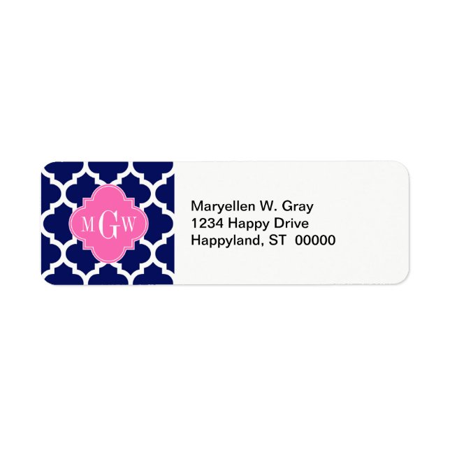 Navy Wht Moroccan #5 Hot Pink2 3 Initial Monogram (Front)