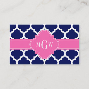 Navy Wht Moroccan #5 Hot Pink2 3 Initial Monogram Business Card