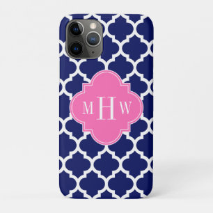 Navy Wht Moroccan #5 Hot Pink2 3 Initial Monogram iPhone 11 Pro Case