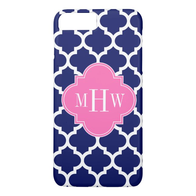 Navy Wht Moroccan #5 Hot Pink2 3 Initial Monogram Case-Mate iPhone Case (Back)