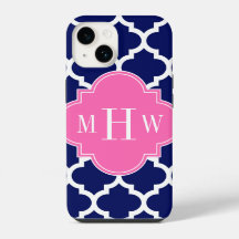 Navy Wht Moroccan #5 Hot Pink 3 Initial Monogram