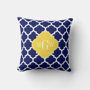 Navy Wht Moroccan #5 Pineapple 3 Initial Monogram Cushion