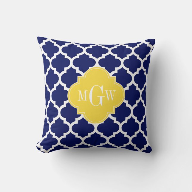 Navy Wht Moroccan #5 Pineapple 3 Initial Monogram Cushion (Front)