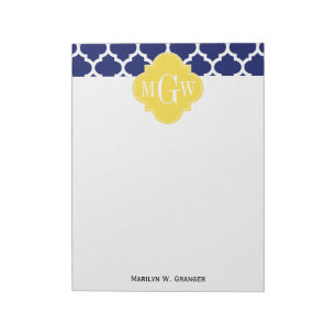 Navy Wht Moroccan #5 Pineapple 3 Initial Monogram Notepad