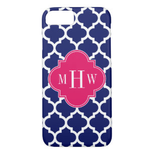 Navy Wht Moroccan #5 Raspberry 3 Initial Monogram iPhone 8/7 Case