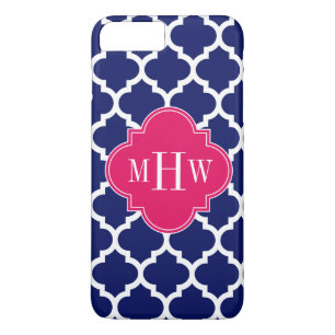Navy Wht Moroccan #5 Raspberry 3 Initial Monogram iPhone 8 Plus/7 Plus Case