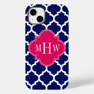 Navy Wht Moroccan #5 Raspberry 3 Initial Monogram Case-Mate iPhone 14 Plus Case