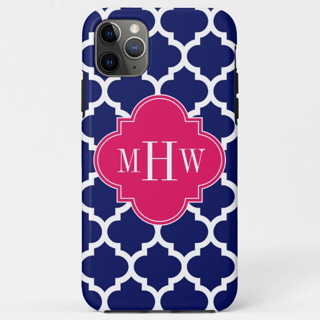 Navy Wht Moroccan #5 Raspberry 3 Initial Monogram Case-Mate iPhone Case (Back)