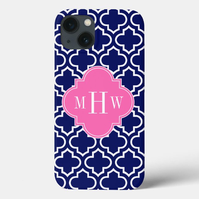 Navy Wht Moroccan #6 Hot Pink 3 Initial Monogram Case-Mate iPhone Case (Back)