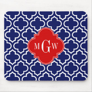 Navy Wht Moroccan #6 Red 3 Initial Monogram Mouse Mat