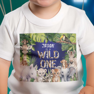 Navy Wild one, Jungle Safari Animals, Baby boy 1st Baby T-Shirt