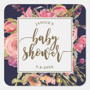 navy wildflower floral baby shower sticker favours