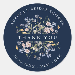 Navy Wildflower Meadow Bridal shower thank you Classic Round Sticker
