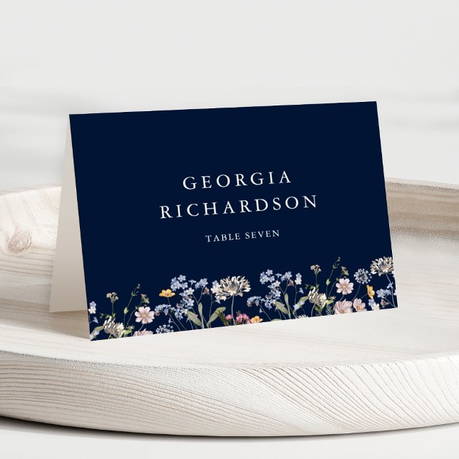 Navy Wildflower Meadow Garden Wedding Place Card (Navy Wildflower Meadow Garden Wedding Place Card)