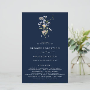 Navy Wildflower Meadow Garden Wedding Program