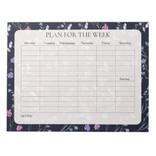 Navy wildflower tearaway weekly planner  notepad