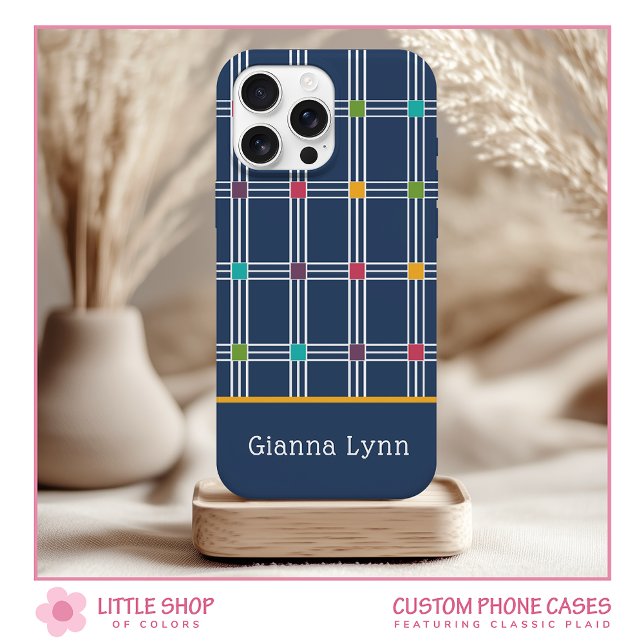 Navy Windowpane Plaid Monogram Case-Mate iPhone Case (Creator Uploaded)