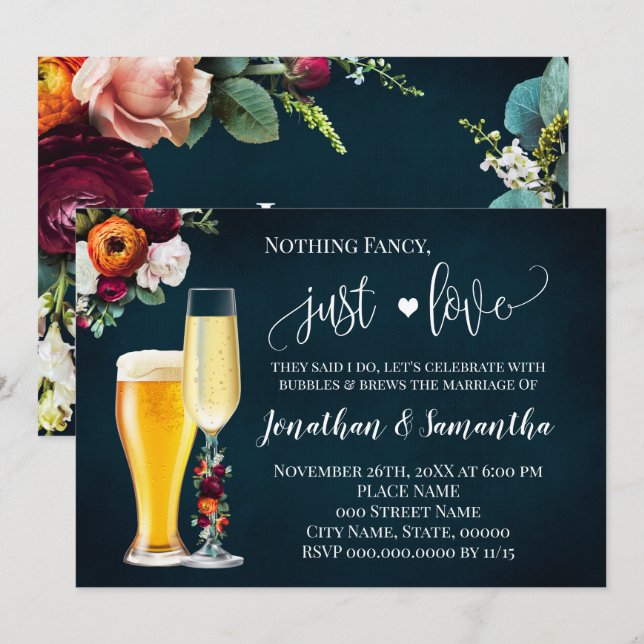 Navy Wine Fancy Just Love Elopement Wedding Invite (Front/Back)
