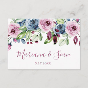 Navy Wine Floral Wedding QR Code Response Card