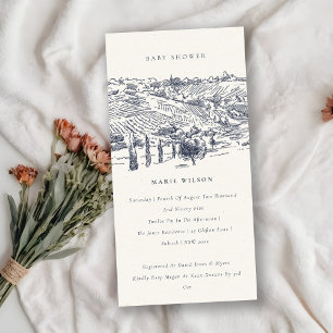 Navy Winery Mountain Sketch Baby Shower Invite