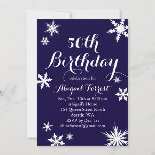 Navy Winter 50th Birthday Invitation