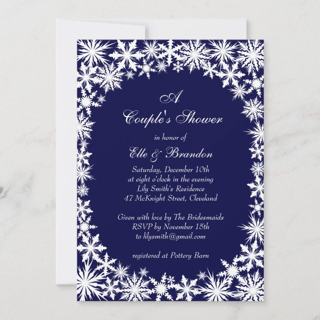 Navy Winter Lace Couple's Shower Invitation (Front)